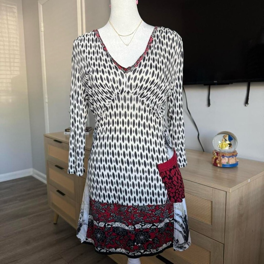 one of one patchwork long sleeve dress